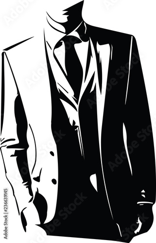 Drawing of elegant young fashion man in tuxedo posing