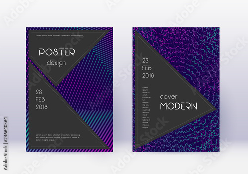 Black cover design template set. Neon abstract lin