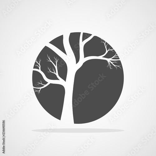 Gray tree round icon. Vector illustration