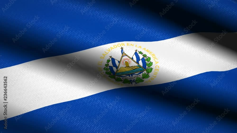 El Salvador Flag Waving Textile Textured Background. Seamless Loop Animation. Full Screen. Slow motion. 4K Video Footage