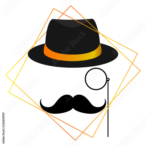 London gentleman with hat and monocle.Secret agent. Businessman, mafia, detective. Vector illustration