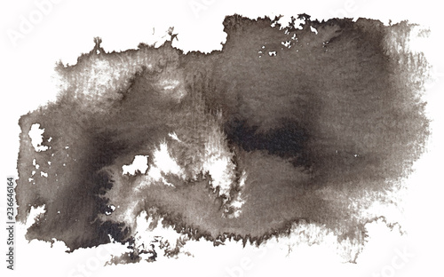 Black ink watercolor hand drawn brush stroke. Grunge distress textured design element. Used as a banner, template, logo