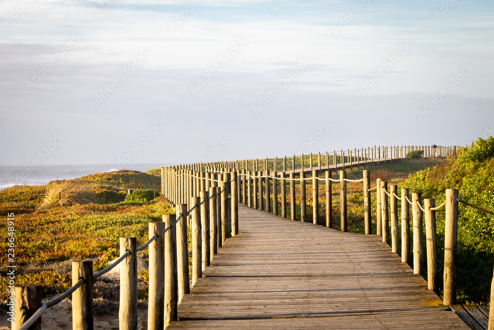 Empty Wooden Boardwalk Near the Sea