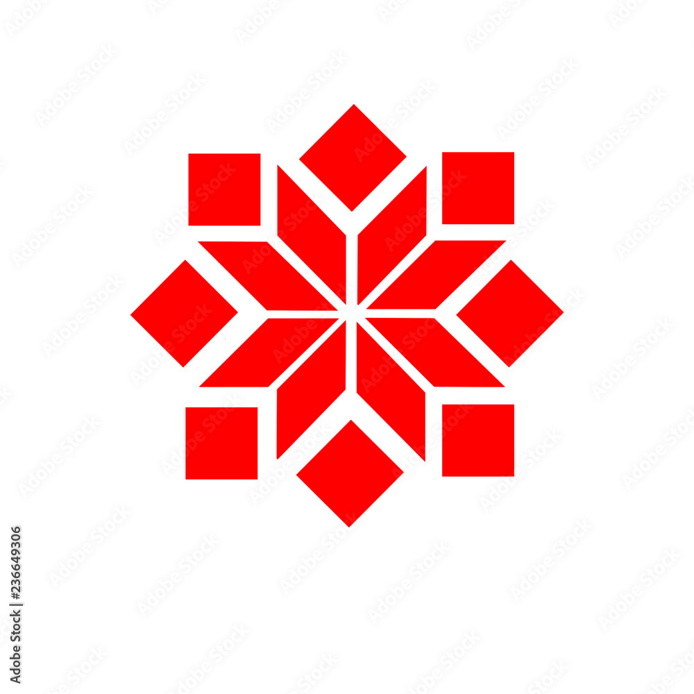 Red the ethnic element of the Slavic pattern on a white background