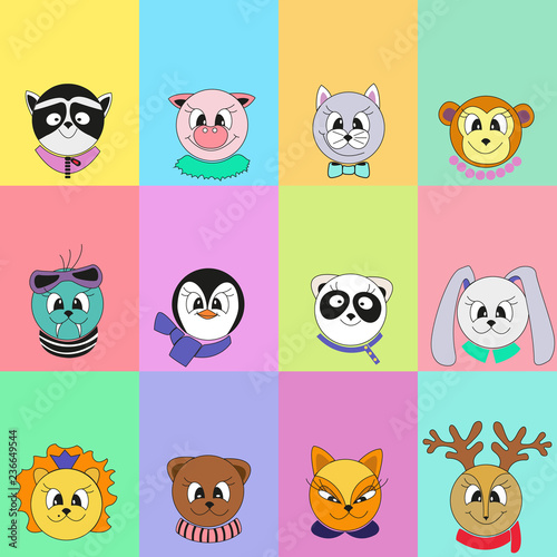 ПечатьCute cartoon animals. Vector color calendar.