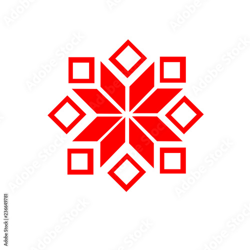 Red the ethnic element of the Slavic pattern on a white background