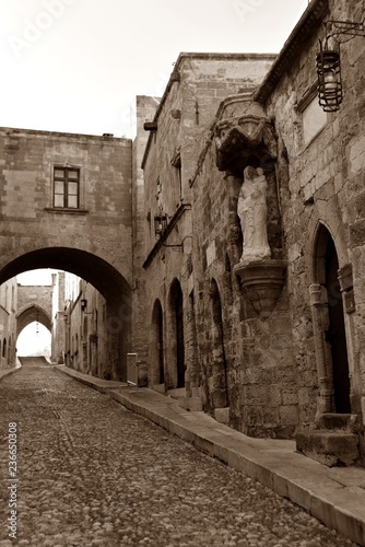 Ruins of a Catholic. Italian ancient architecture. Rhodes. Greece.