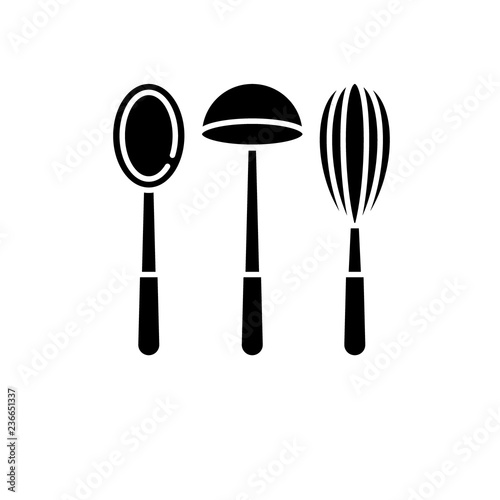 Kitchen utencils black icon, concept vector sign on isolated background. Kitchen utencils illustration, symbol