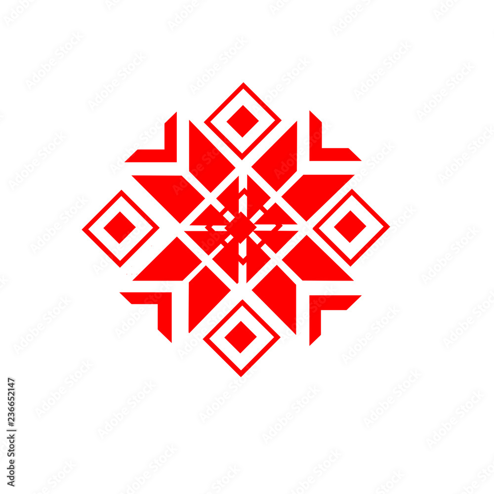 Red the ethnic element of the Slavic pattern on a white background Red the ethnic element of the Slavic pattern on a white background