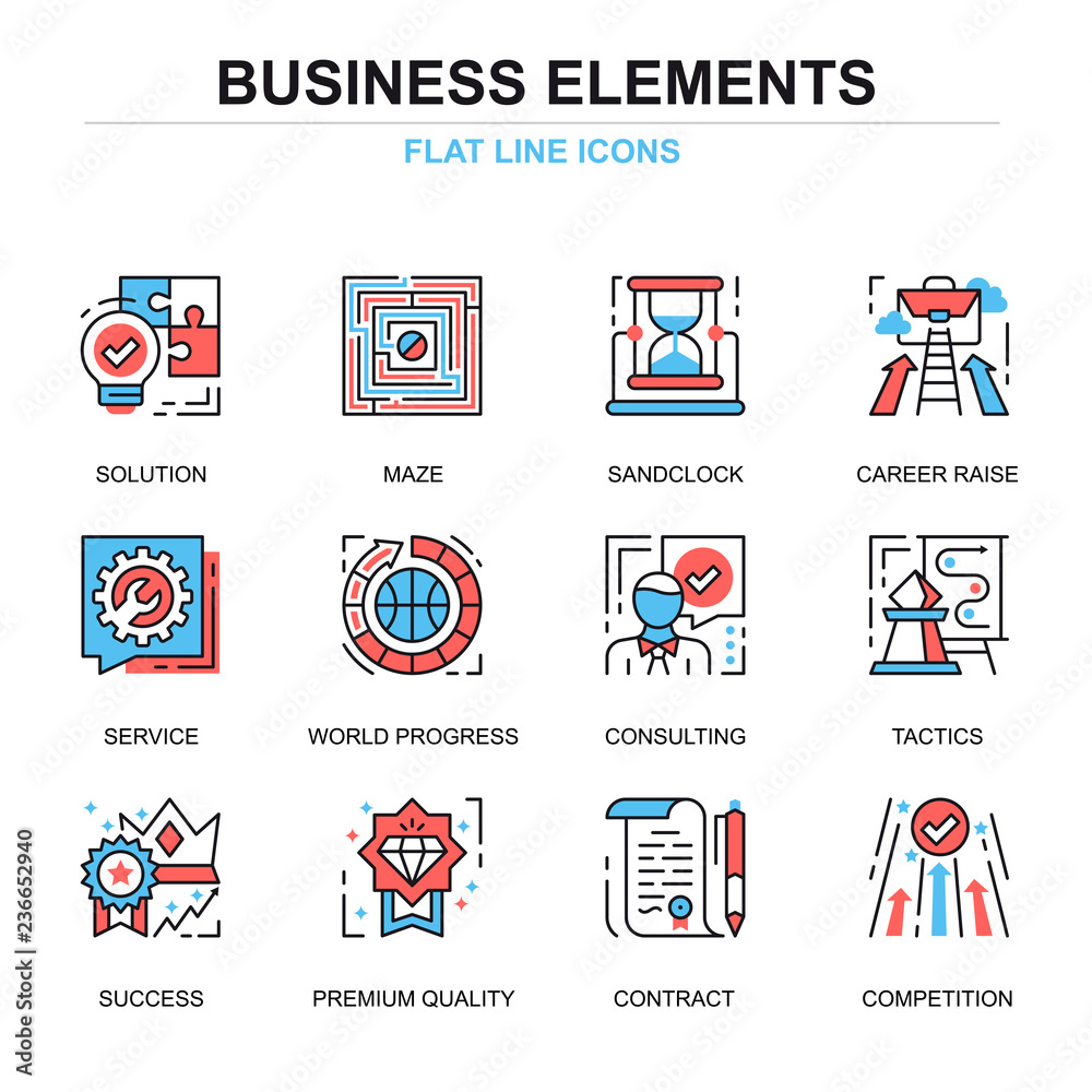 Flat line business elements icons concepts set for website and mobile ...
