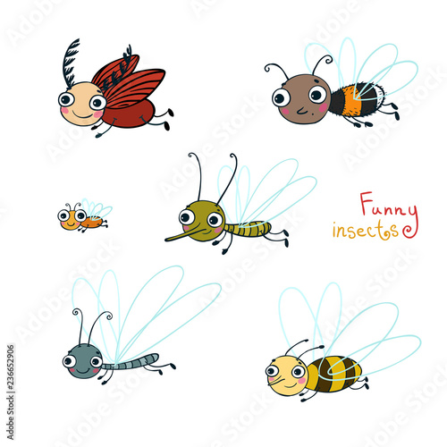 Funny cartoon insect cartoon set. Vector illustration