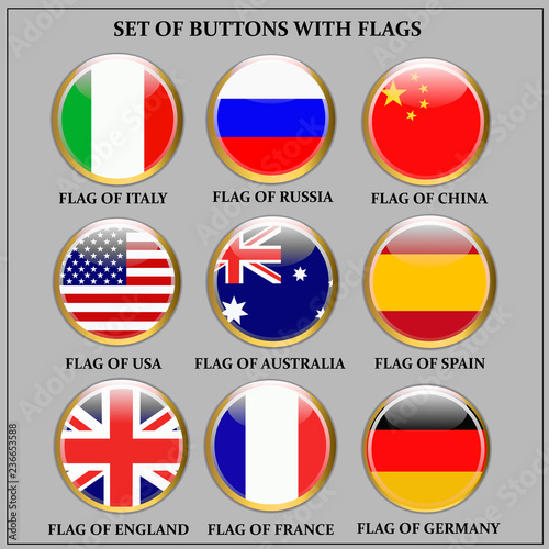 Bright set of banners with flags. Colorful illustration with flags of the world for web design.