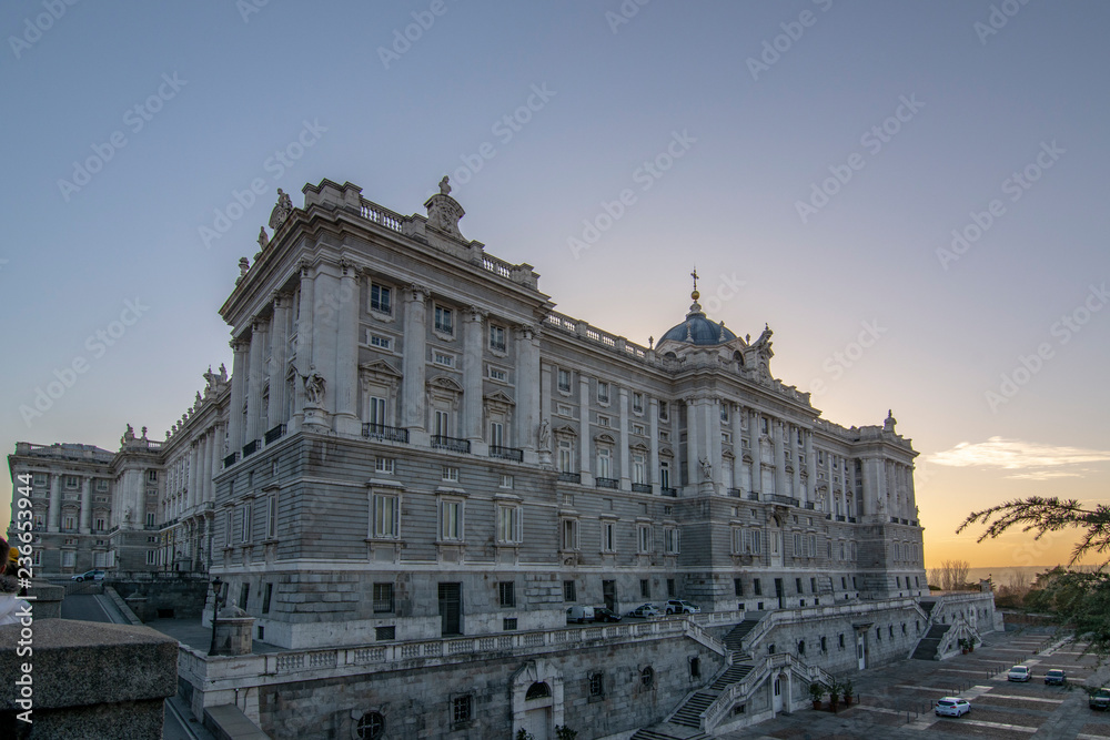 View of the Royal Palace of Madrid in Spain