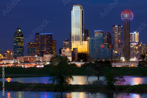 Downtown Dallas Texas skyline at night photo