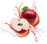 red apples in juice splash isolated on a white background