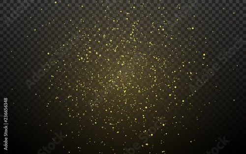 Abstract golden sparkle on a transparent background. Gold dust and glares. Christmas magical dust. Shimmering particles. Flying glowing lights. Vector illustration