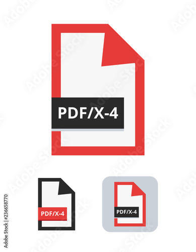 pdf/x-4 file flat vector icon. Symbol of PDF/X-4 ISO standard for graphics exchange between graphic designer and printing plant or printing house supporting transparency and rgb isolated on white.