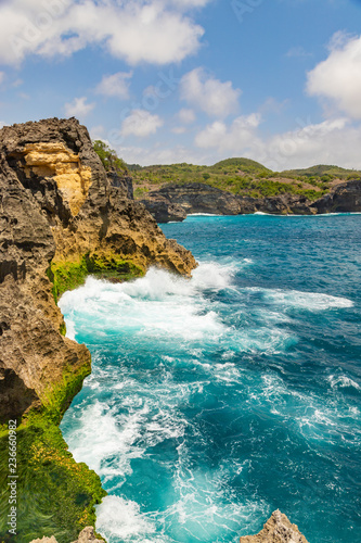 Waves at coast of the Nusa Penida island and Manta bay point near Broken beach. Indonesia.