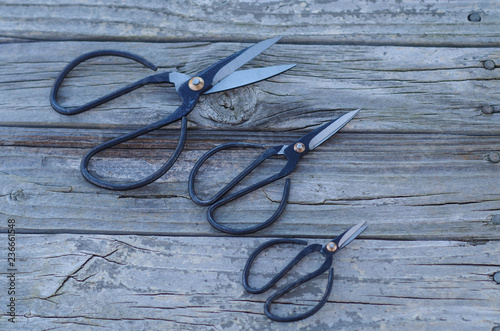 Three sizes of traditional Chinese scissors