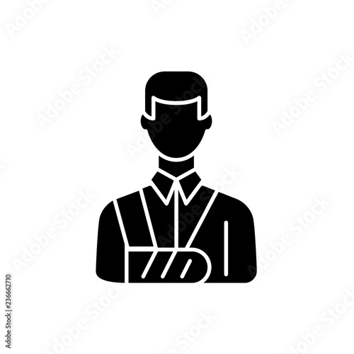 Bandaged man black icon, concept vector sign on isolated background. Bandaged man illustration, symbol