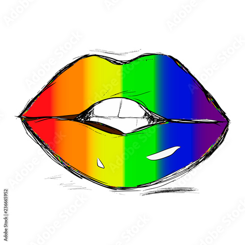 Rainbow colored lips. Flag of