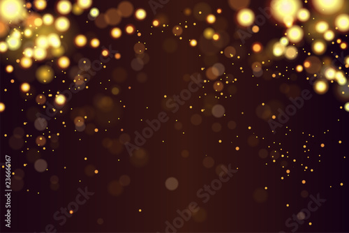 Abstract defocused circular golden luxury gold glitter bokeh lights background. Magic background. EPS 10. Holiday background. Golden explosion of confetti. Golden Christmas grainy abstract texture