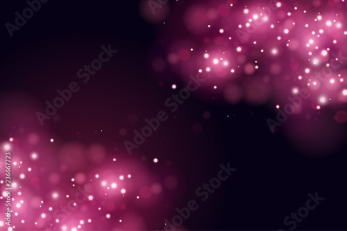Pink magic bokeh sparkle glitter lights. Abstract defocused circular New Year background design. Elegant, shiny, purple background. EPS 10.