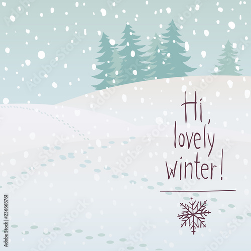 Vector simple winter landscape with fir trees