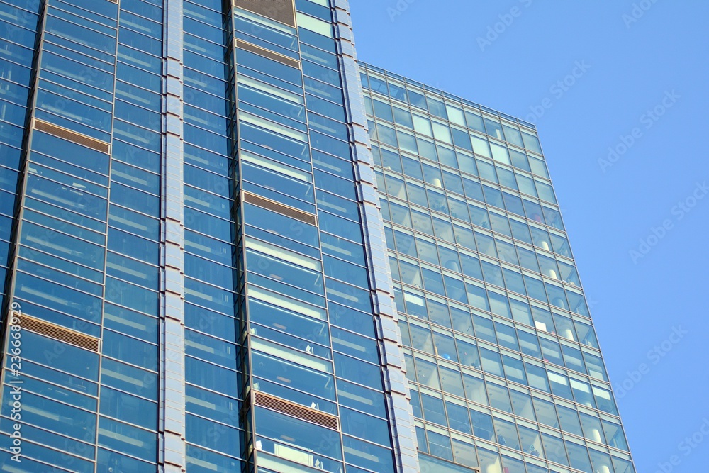 View of modern glass skyscraper,exterior of glass wall with abstract texture