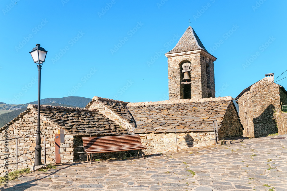 Stone Church in small old village Dorria, Spain