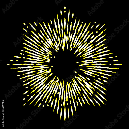 Rays of halo light and catholic rays isolated on black. Art tattoo reference template. Gold symbol of religion pride and glory. Angel and saints ring nimbus. Vector.