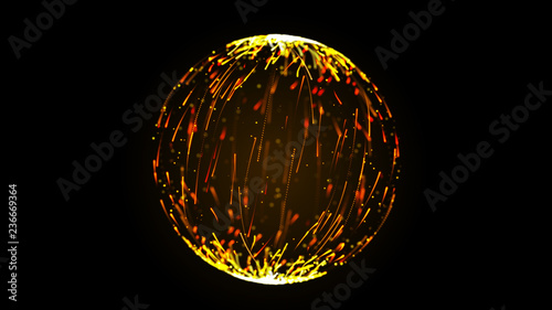 Abstract sphere in outer space. Futuristic globalization interface. Digital spherical hologram. 3d rendering. © Tetiana