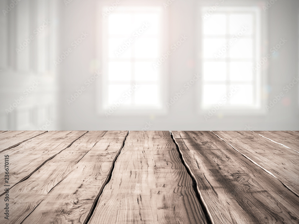 Table background Interior of modern living room 3D rendering