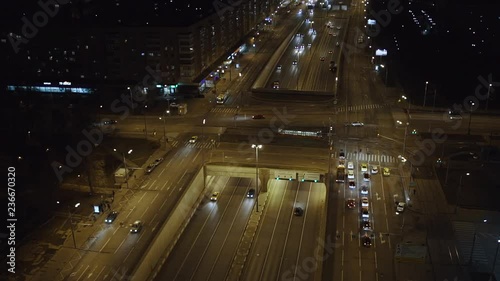 sunset sky night light moscow city traffic ring road aerial panorama 4k time lapse russia