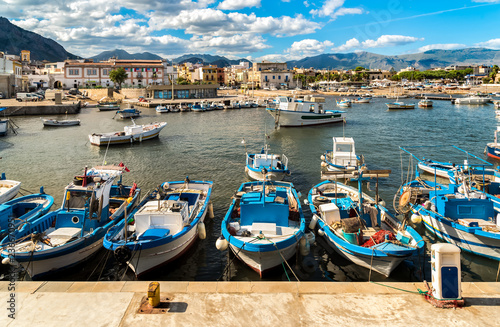 Fishing boats in the small harbor of Isola delle Femmine, province of Palermo, Sicily