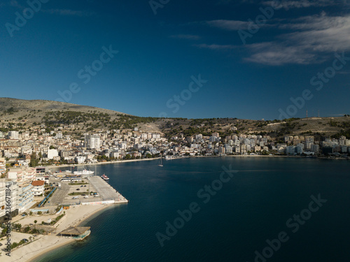 Drone photo of saranda Albania. a Mediterranean city located in Europe, near Greece and Italy 