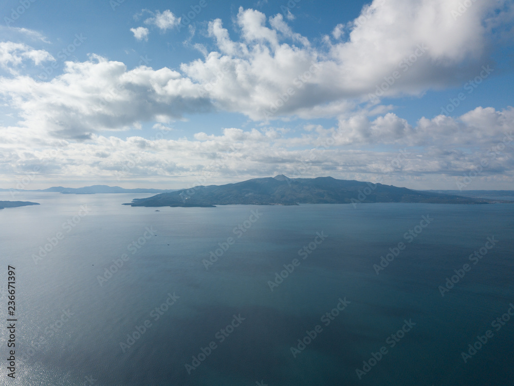 View of Corfu Island in Greece captured from Saranda Albania . ionian sea