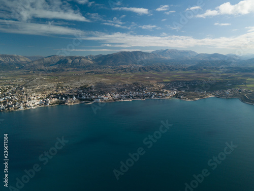 Aerial view of the city of saranda situated in south albania (albanian riviera)