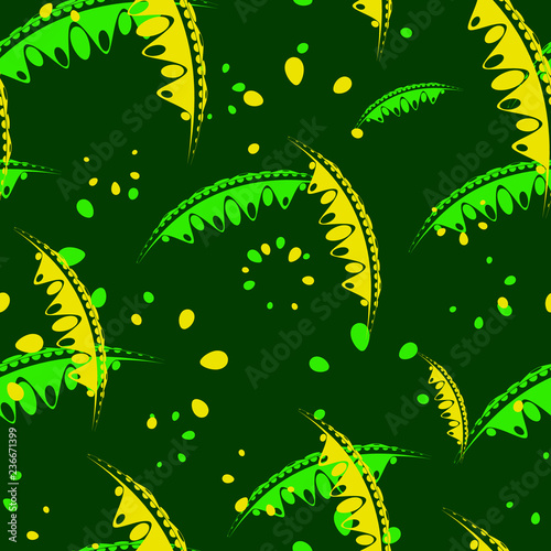 Calm pattern of delicate leaves and petals of garden plants in summer green and yellow tones.