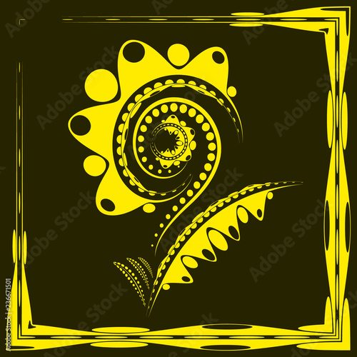 Fototapeta Naklejka Na Ścianę i Meble -  Gentle abstract yellow flower in the form of a sunflower or garden with large petals and a stem on a mustard background.