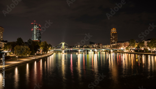 Night in Frankfurt on the river Main.