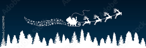White Santa Claus flyin on Christmas sleigh in the night – stock vector