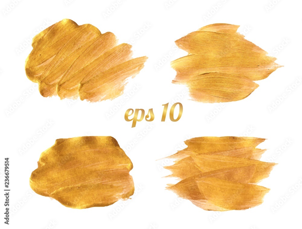Naklejka premium Gold paint brush strokes set. Vector design