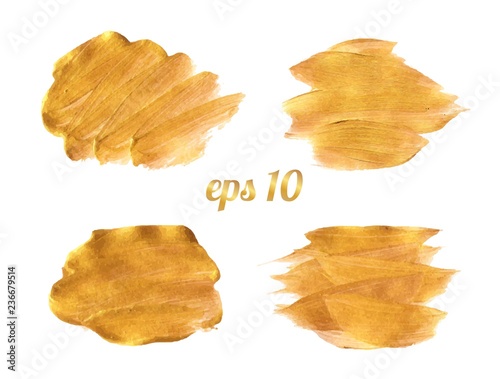 Gold paint brush strokes set. Vector design