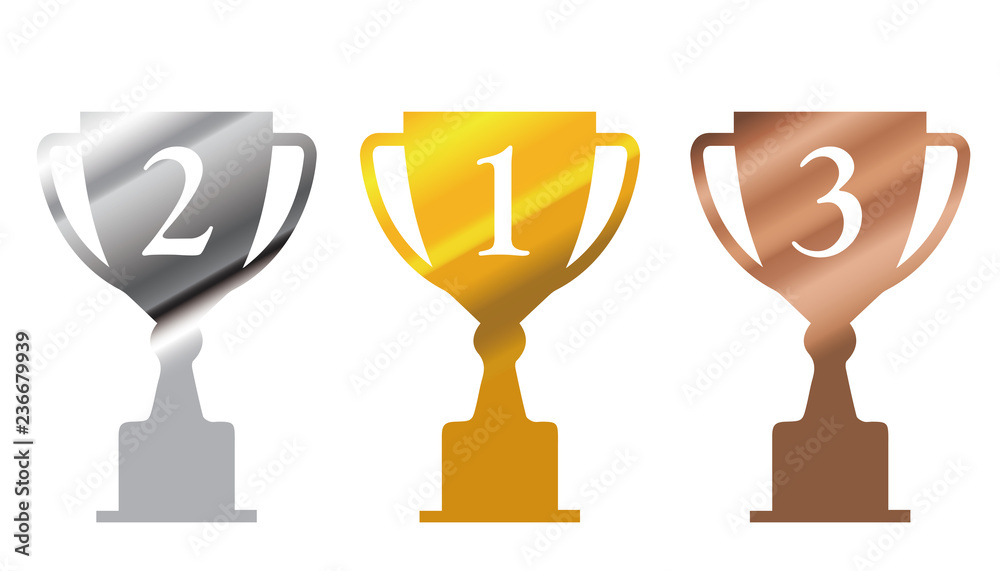 金銀銅のトロフィーのイラストセット 1位 3位のトロフィー Trophy Illustration Stock Vector Adobe Stock