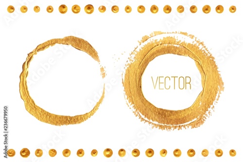 Gold paint hand drawn circle frames set. Vector