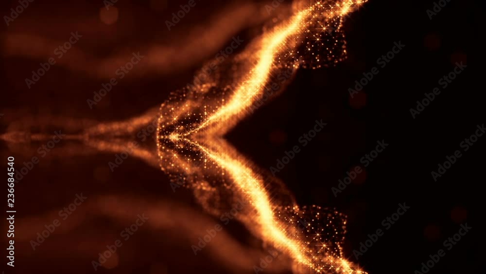 luminous particles like Christmas lights hanging in the air, flying and forming abstract shapes and surfaces. abstract particle background as sci-fi or microcosm, nano world. Golden v23