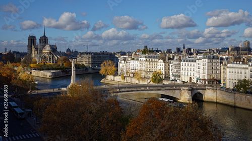 Paris, France - November 13, 2018: Notre Dame de Paris viewed from rooftop of Institut du Monde Arabe