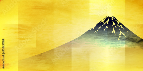 富士山　和紙　年賀状　背景 