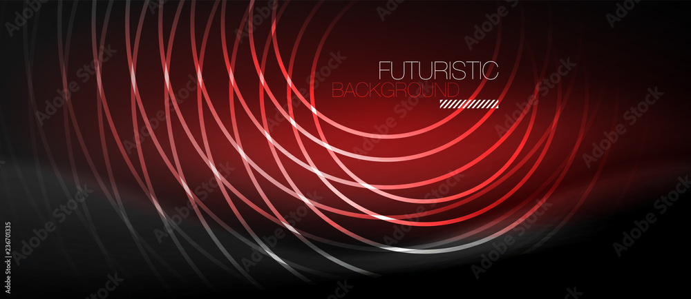 Dark abstract background with glowing neon circles Dark abstract background with glowing neon circles